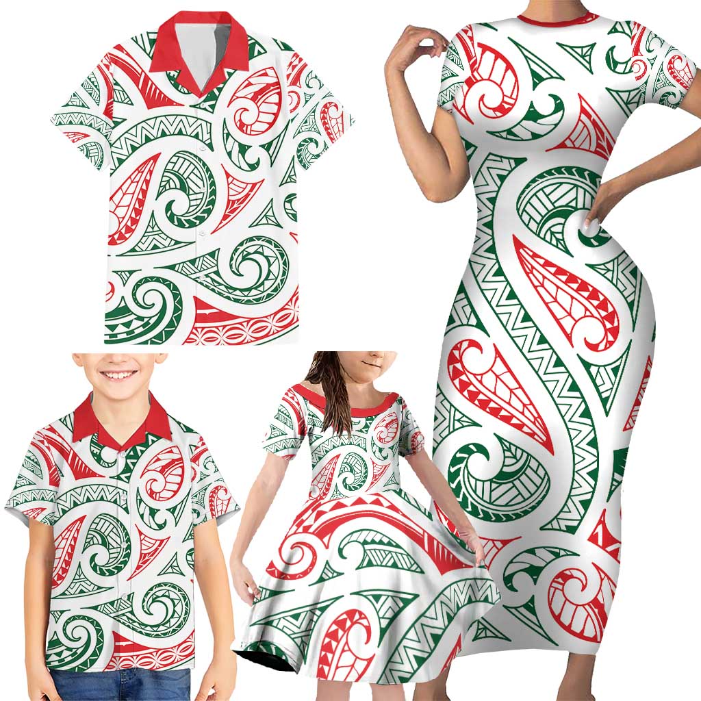 New Zealand Kowhaiwhai Christmas Family Matching Short Sleeve Bodycon Dress and Hawaiian Shirt Traditional Maori Koru Pattern - Aussie Hoodie