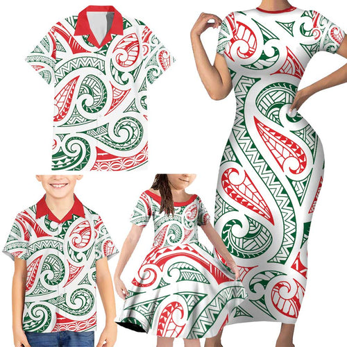 New Zealand Kowhaiwhai Christmas Family Matching Short Sleeve Bodycon Dress and Hawaiian Shirt Traditional Maori Koru Pattern - Aussie Hoodie