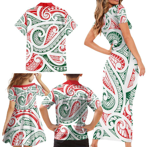 New Zealand Kowhaiwhai Christmas Family Matching Short Sleeve Bodycon Dress and Hawaiian Shirt Traditional Maori Koru Pattern - Aussie Hoodie