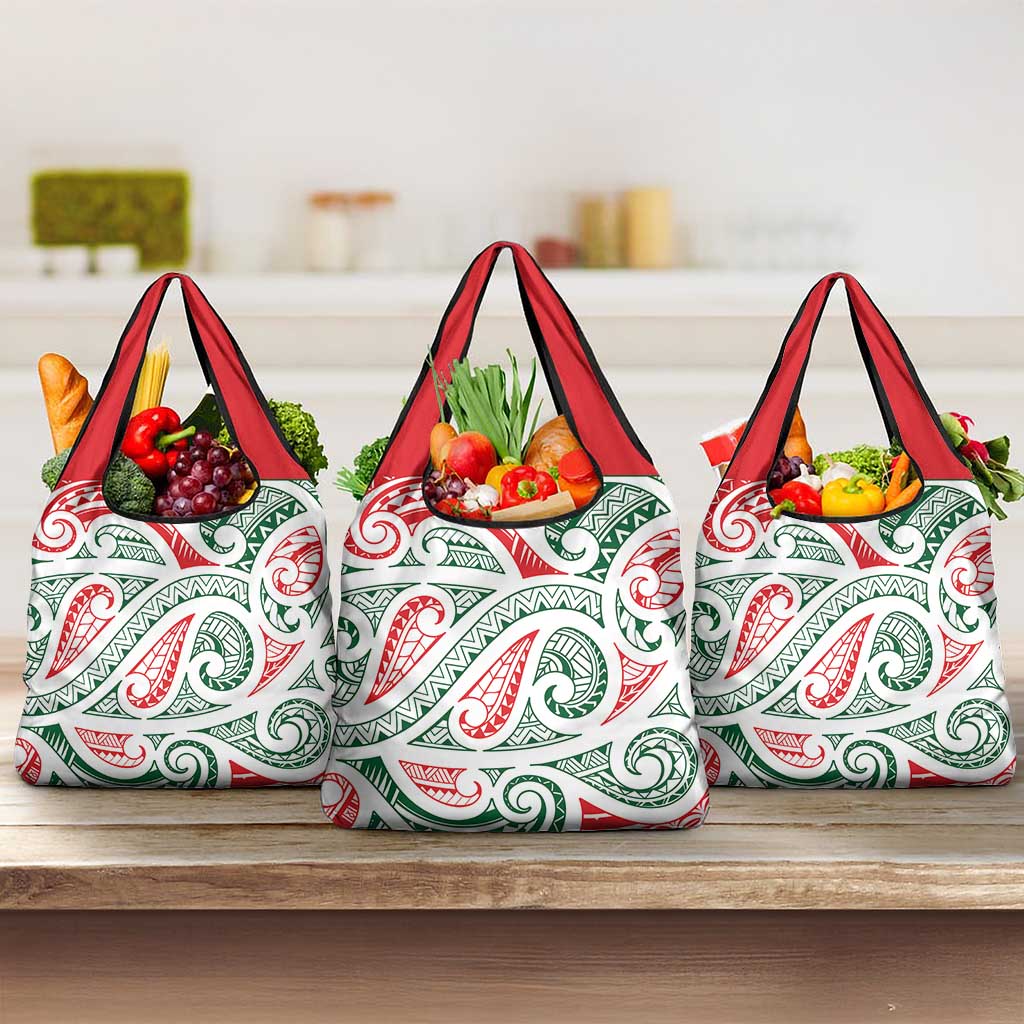 New Zealand Kowhaiwhai Christmas Grocery Bag Traditional Maori Koru Pattern - Aussie Hoodie