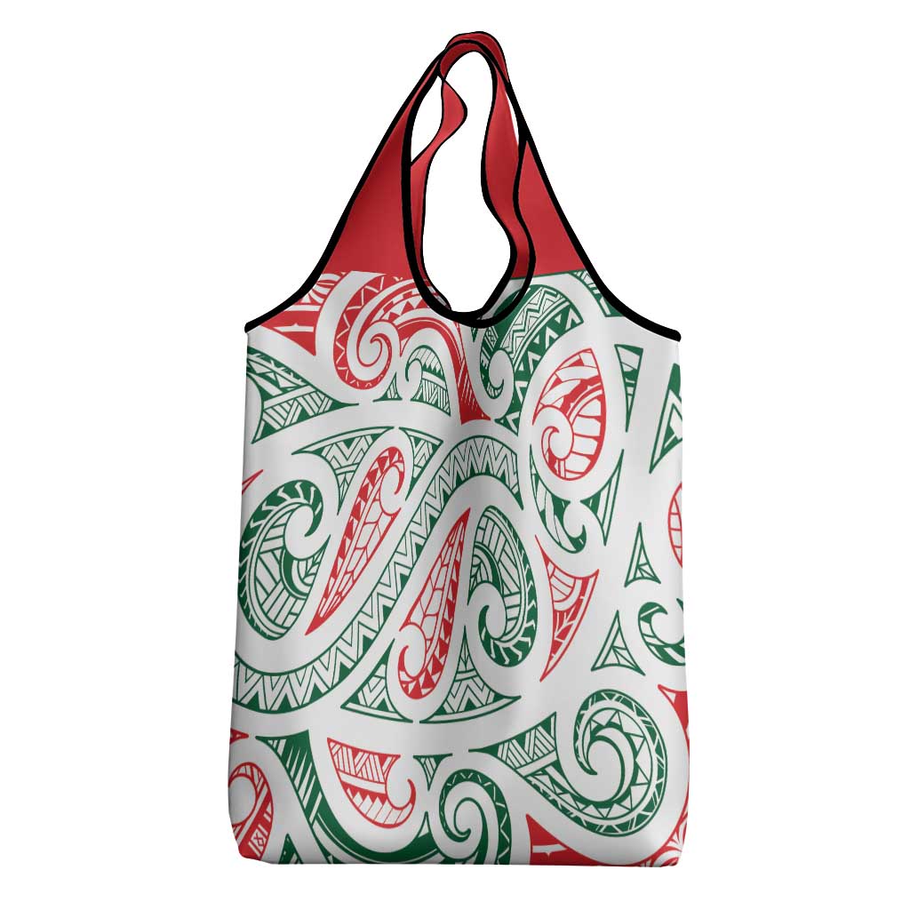 New Zealand Kowhaiwhai Christmas Grocery Bag Traditional Maori Koru Pattern - Aussie Hoodie