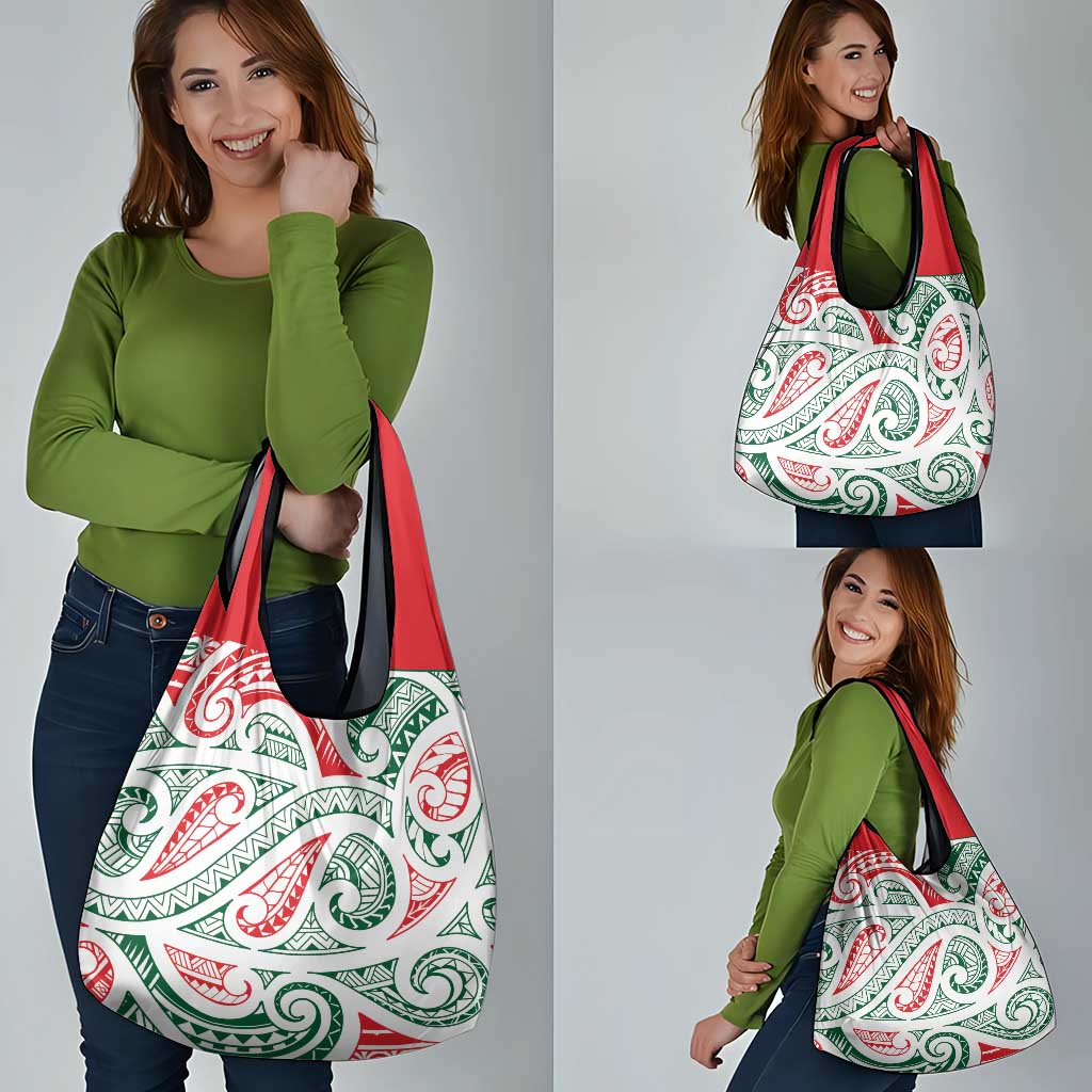 New Zealand Kowhaiwhai Christmas Grocery Bag Traditional Maori Koru Pattern - Aussie Hoodie