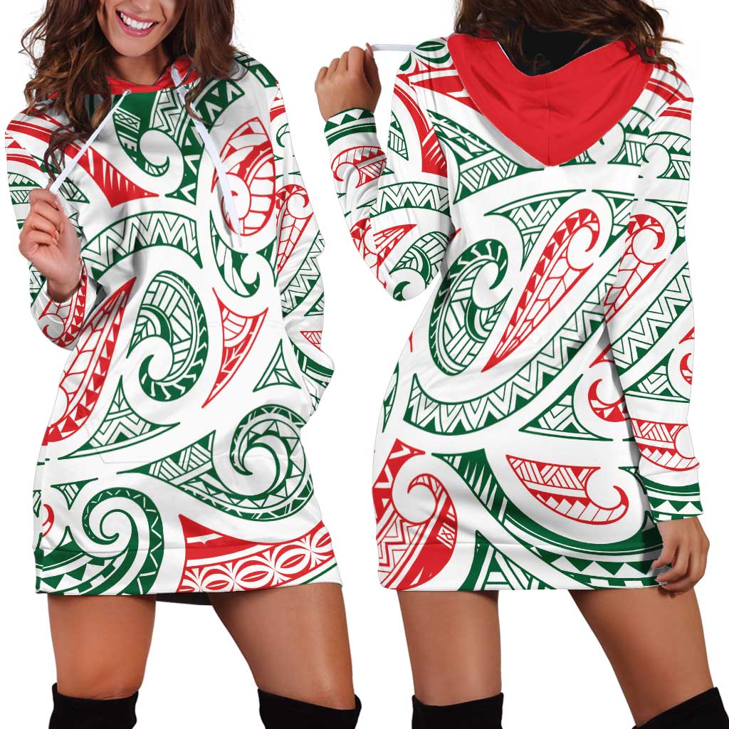 New Zealand Kowhaiwhai Christmas Hoodie Dress Traditional Maori Koru Pattern - Aussie Hoodie