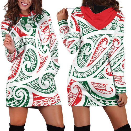 New Zealand Kowhaiwhai Christmas Hoodie Dress Traditional Maori Koru Pattern - Aussie Hoodie