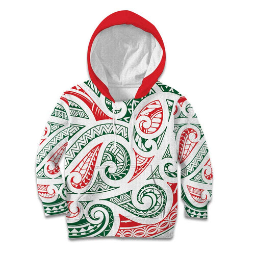New Zealand Kowhaiwhai Christmas Kid Hoodie Traditional Maori Koru Pattern - Aussie Hoodie