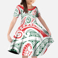 New Zealand Kowhaiwhai Christmas Kid Short Sleeve Dress Traditional Maori Koru Pattern - Aussie Hoodie