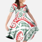 New Zealand Kowhaiwhai Christmas Kid Short Sleeve Dress Traditional Maori Koru Pattern - Aussie Hoodie