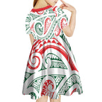 New Zealand Kowhaiwhai Christmas Kid Short Sleeve Dress Traditional Maori Koru Pattern - Aussie Hoodie