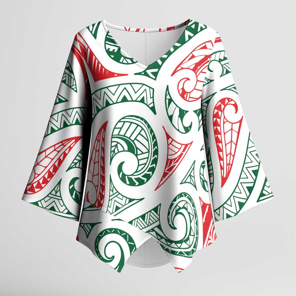 New Zealand Kowhaiwhai Christmas Kimono Sleeve Blouse Traditional Maori Koru Pattern - Aussie Hoodie
