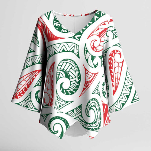 New Zealand Kowhaiwhai Christmas Kimono Sleeve Blouse Traditional Maori Koru Pattern - Aussie Hoodie
