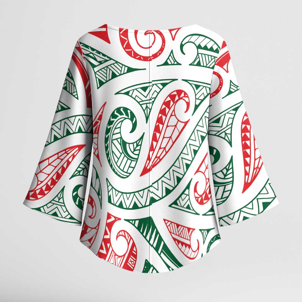 New Zealand Kowhaiwhai Christmas Kimono Sleeve Blouse Traditional Maori Koru Pattern - Aussie Hoodie