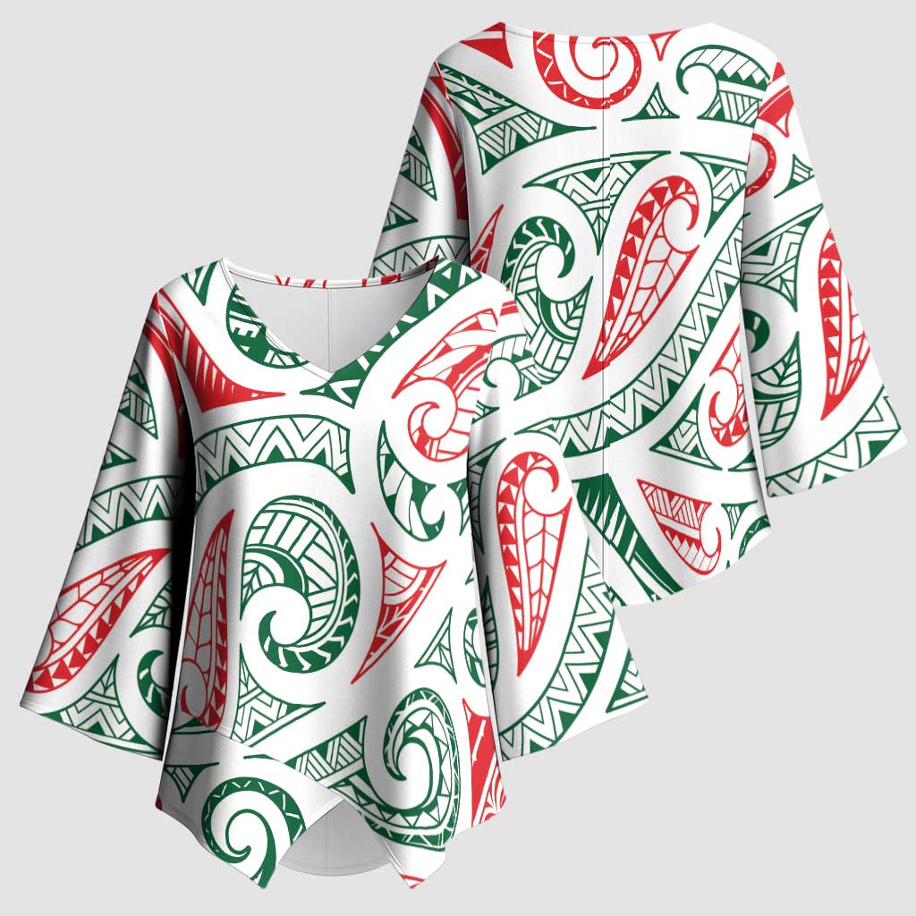 New Zealand Kowhaiwhai Christmas Kimono Sleeve Blouse Traditional Maori Koru Pattern - Aussie Hoodie