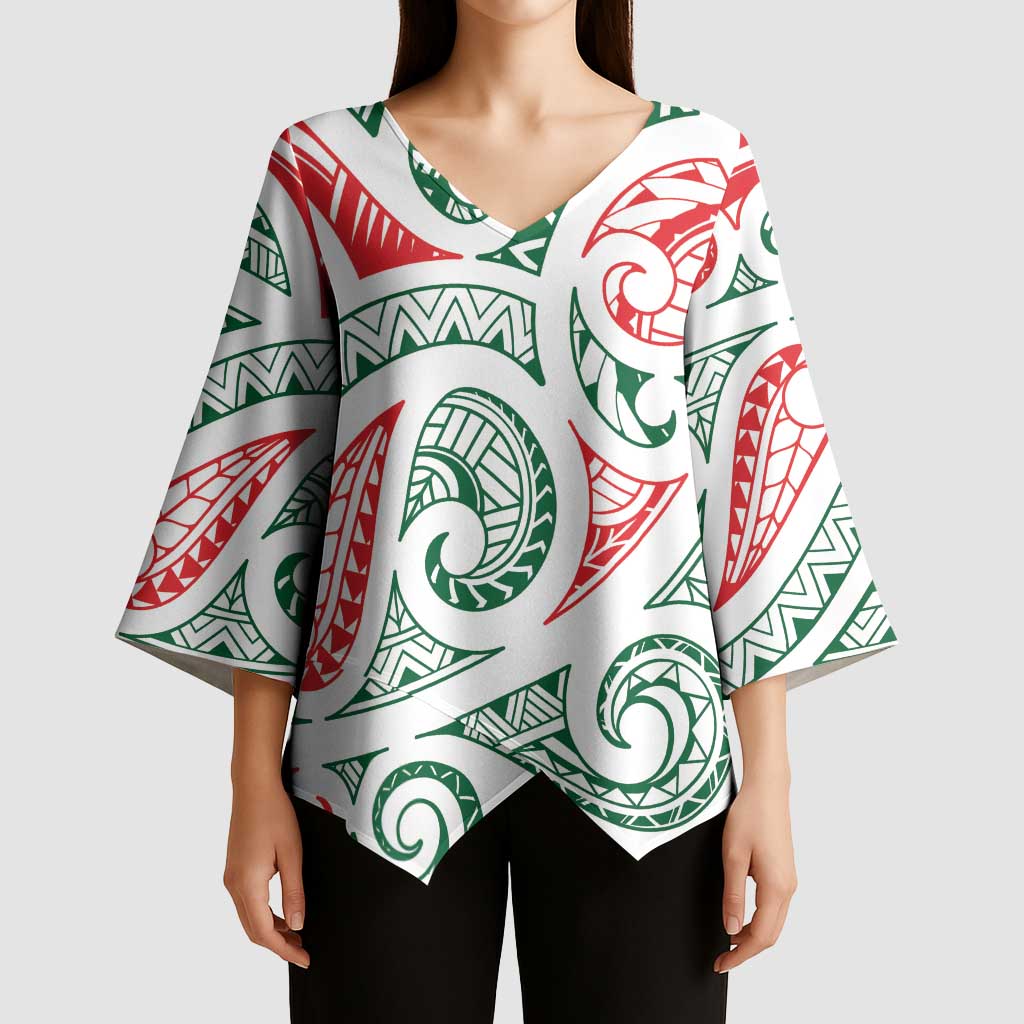 New Zealand Kowhaiwhai Christmas Kimono Sleeve Blouse Traditional Maori Koru Pattern - Aussie Hoodie
