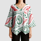 New Zealand Kowhaiwhai Christmas Kimono Sleeve Blouse Traditional Maori Koru Pattern - Aussie Hoodie