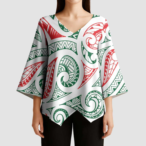 New Zealand Kowhaiwhai Christmas Kimono Sleeve Blouse Traditional Maori Koru Pattern - Aussie Hoodie