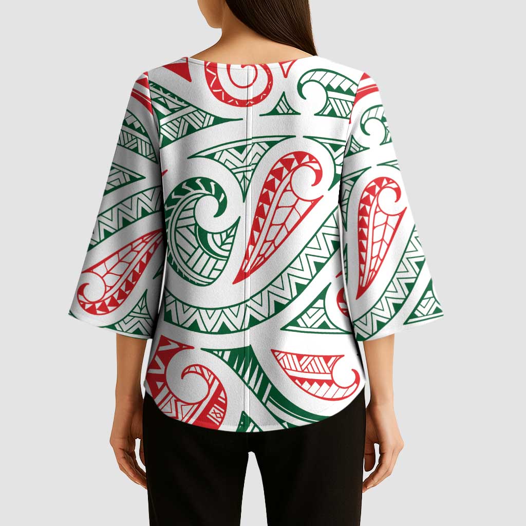 New Zealand Kowhaiwhai Christmas Kimono Sleeve Blouse Traditional Maori Koru Pattern - Aussie Hoodie