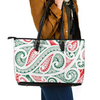 New Zealand Kowhaiwhai Christmas Leather Tote Bag Traditional Maori Koru Pattern - Aussie Hoodie