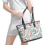 New Zealand Kowhaiwhai Christmas Leather Tote Bag Traditional Maori Koru Pattern - Aussie Hoodie