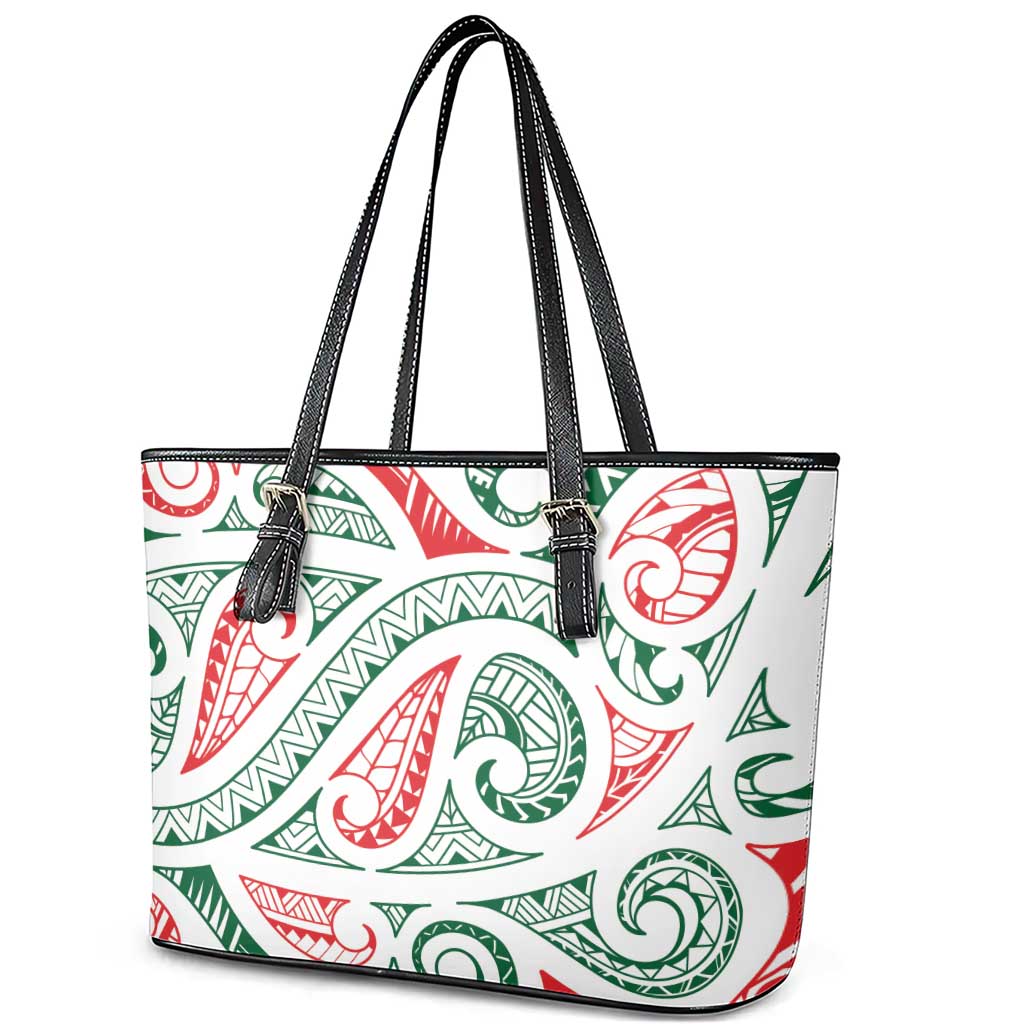 New Zealand Kowhaiwhai Christmas Leather Tote Bag Traditional Maori Koru Pattern - Aussie Hoodie
