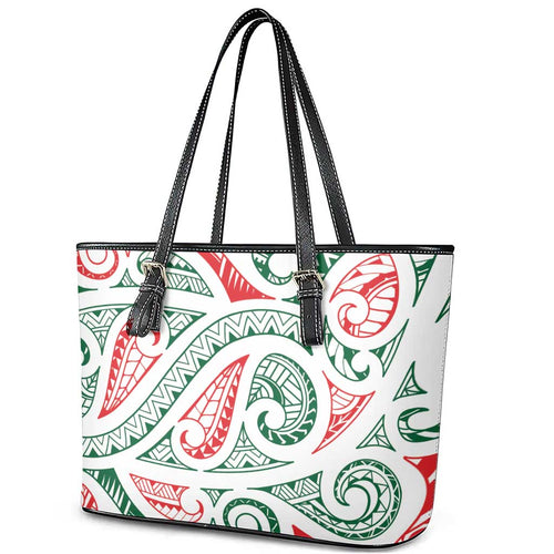 New Zealand Kowhaiwhai Christmas Leather Tote Bag Traditional Maori Koru Pattern - Aussie Hoodie