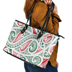 New Zealand Kowhaiwhai Christmas Leather Tote Bag Traditional Maori Koru Pattern - Aussie Hoodie