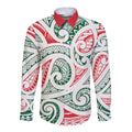 New Zealand Kowhaiwhai Christmas Long Sleeve Button Shirt Traditional Maori Koru Pattern - Aussie Hoodie