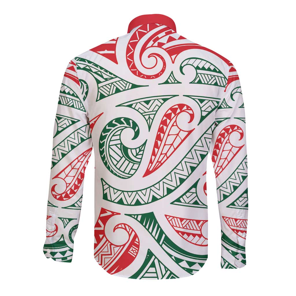 New Zealand Kowhaiwhai Christmas Long Sleeve Button Shirt Traditional Maori Koru Pattern - Aussie Hoodie