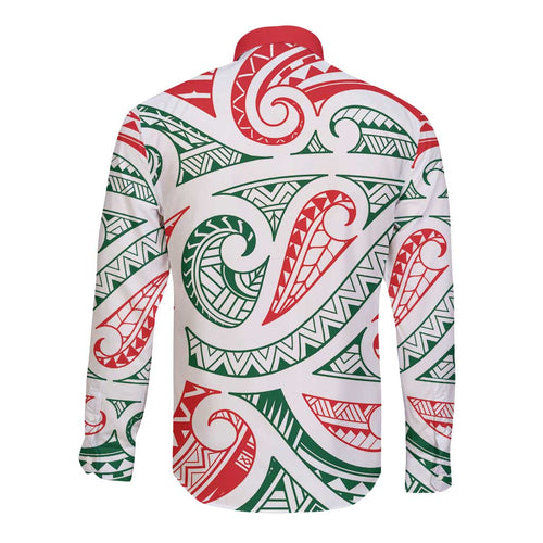 New Zealand Kowhaiwhai Christmas Long Sleeve Button Shirt Traditional Maori Koru Pattern - Aussie Hoodie