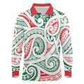 New Zealand Kowhaiwhai Christmas Long Sleeve Polo Shirt Traditional Maori Koru Pattern - Aussie Hoodie