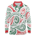 New Zealand Kowhaiwhai Christmas Long Sleeve Polo Shirt Traditional Maori Koru Pattern - Aussie Hoodie