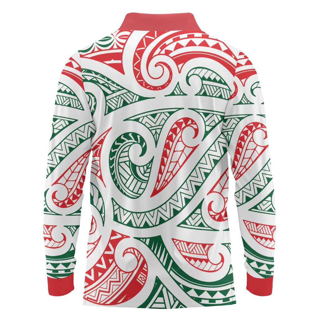 New Zealand Kowhaiwhai Christmas Long Sleeve Polo Shirt Traditional Maori Koru Pattern - Aussie Hoodie