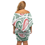 New Zealand Kowhaiwhai Christmas Off Shoulder Short Dress Traditional Maori Koru Pattern - Aussie Hoodie