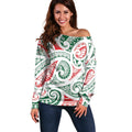 New Zealand Kowhaiwhai Christmas Off Shoulder Sweater Traditional Maori Koru Pattern - Aussie Hoodie