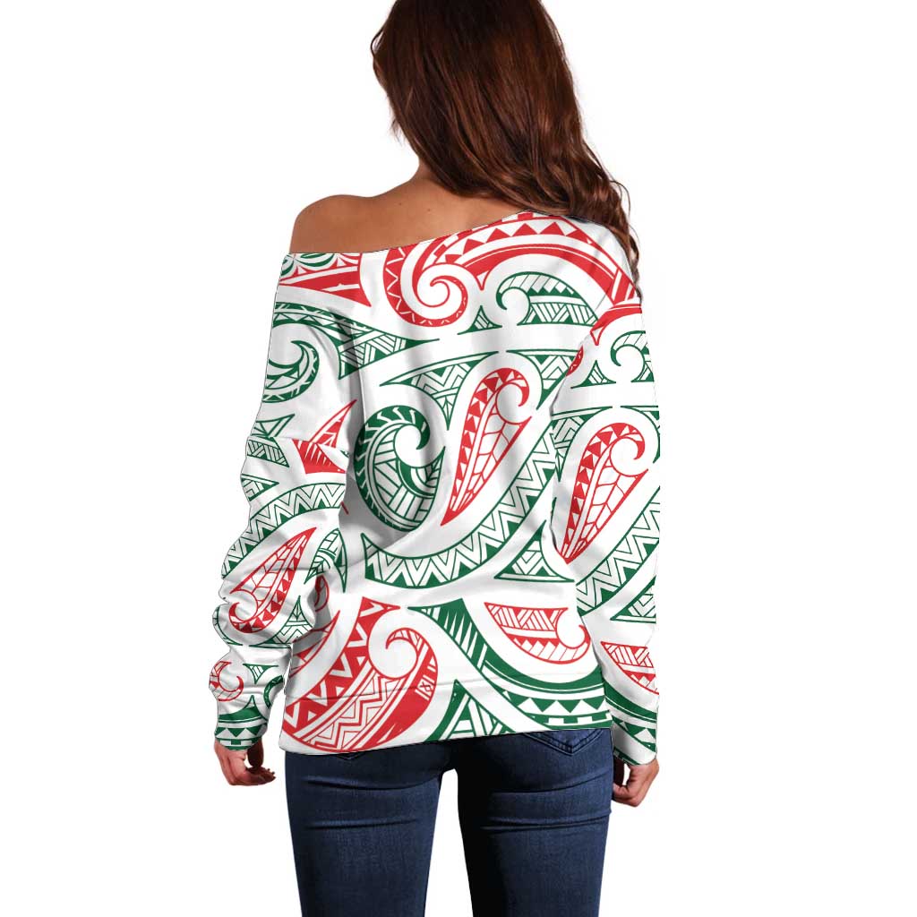 New Zealand Kowhaiwhai Christmas Off Shoulder Sweater Traditional Maori Koru Pattern - Aussie Hoodie