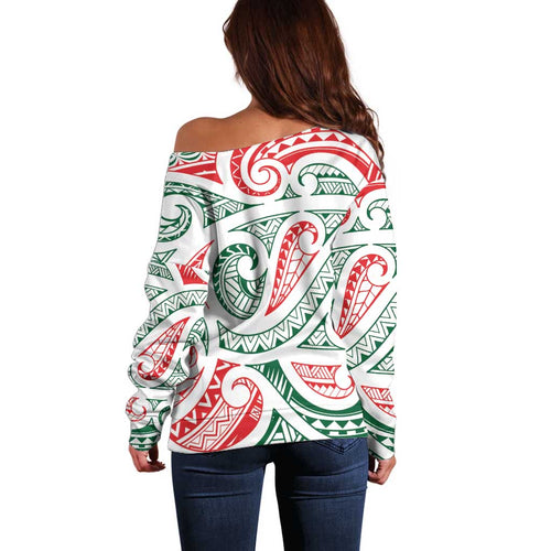 New Zealand Kowhaiwhai Christmas Off Shoulder Sweater Traditional Maori Koru Pattern - Aussie Hoodie