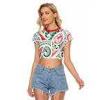 New Zealand Kowhaiwhai Christmas Raglan Cropped T Shirt Traditional Maori Koru Pattern - Aussie Hoodie