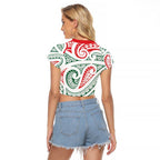 New Zealand Kowhaiwhai Christmas Raglan Cropped T Shirt Traditional Maori Koru Pattern - Aussie Hoodie