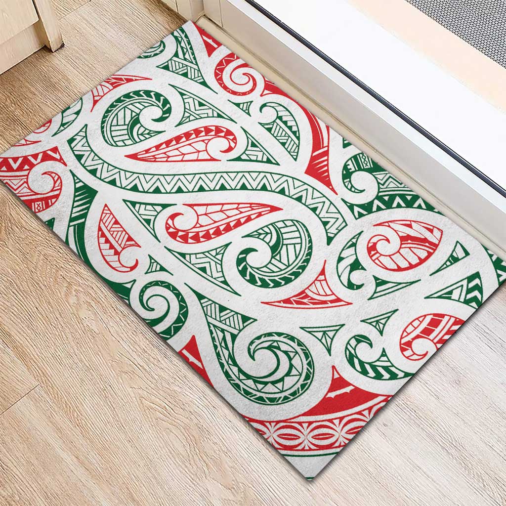 New Zealand Kowhaiwhai Christmas Rubber Doormat Traditional Maori Koru Pattern - Aussie Hoodie
