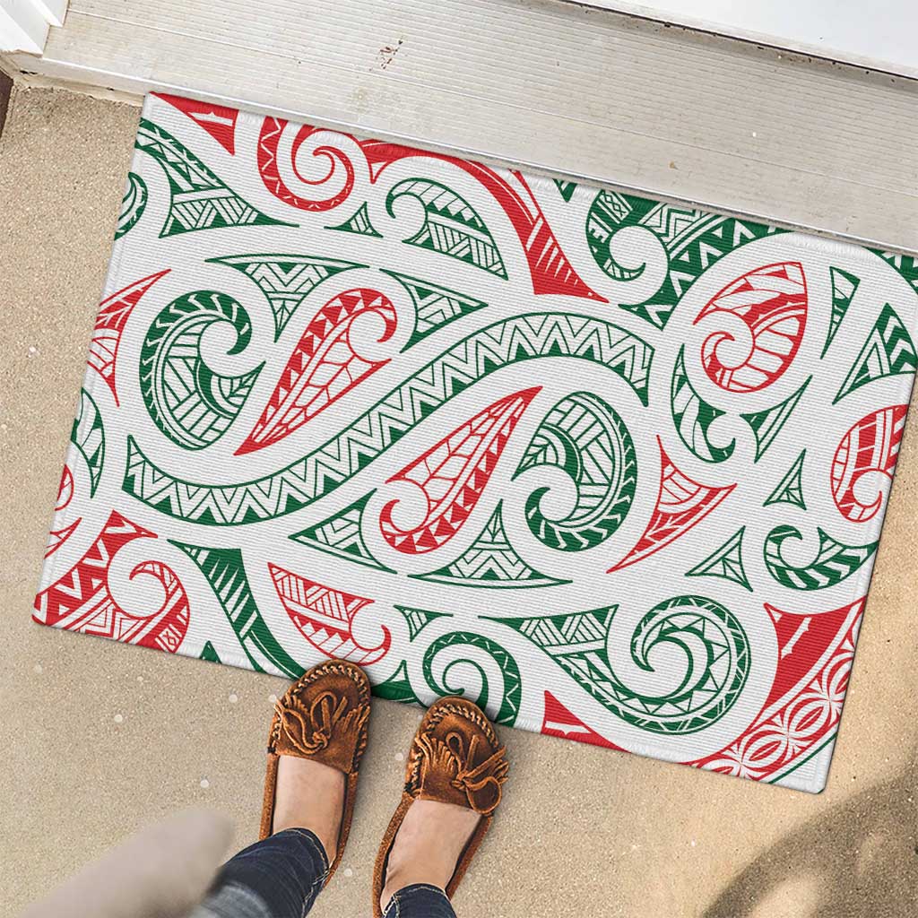 New Zealand Kowhaiwhai Christmas Rubber Doormat Traditional Maori Koru Pattern - Aussie Hoodie