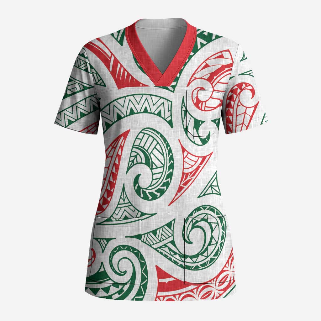New Zealand Kowhaiwhai Christmas Scrub Top Traditional Maori Koru Pattern - Aussie Hoodie