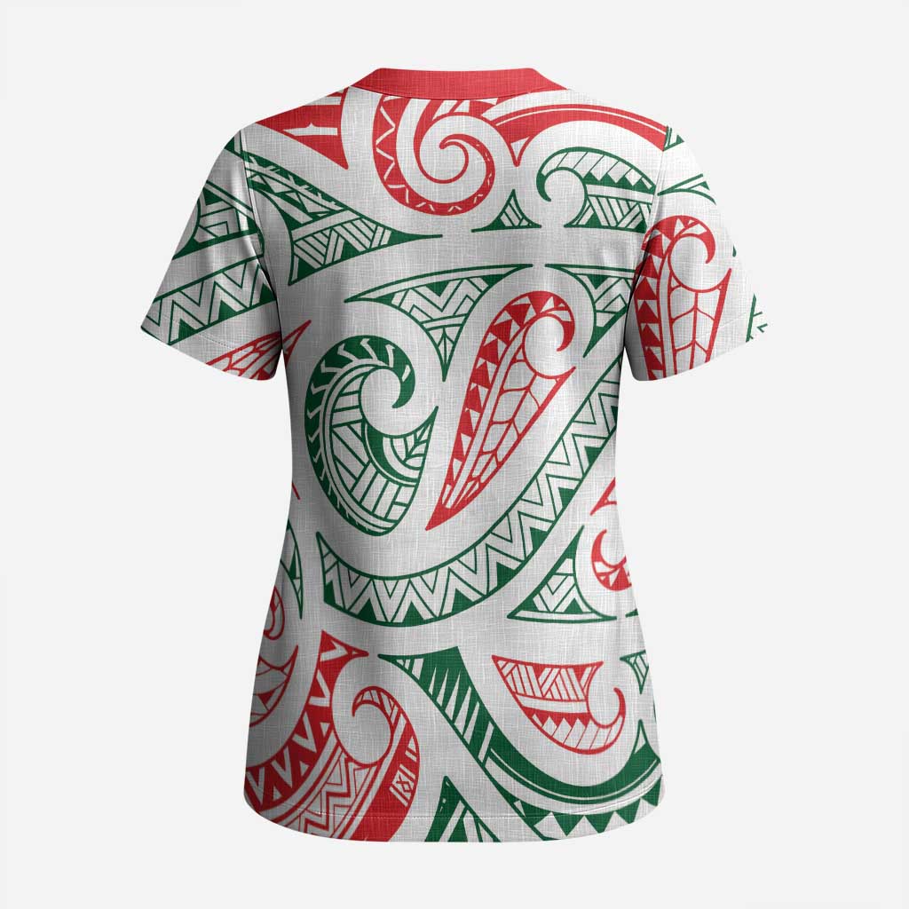 New Zealand Kowhaiwhai Christmas Scrub Top Traditional Maori Koru Pattern - Aussie Hoodie
