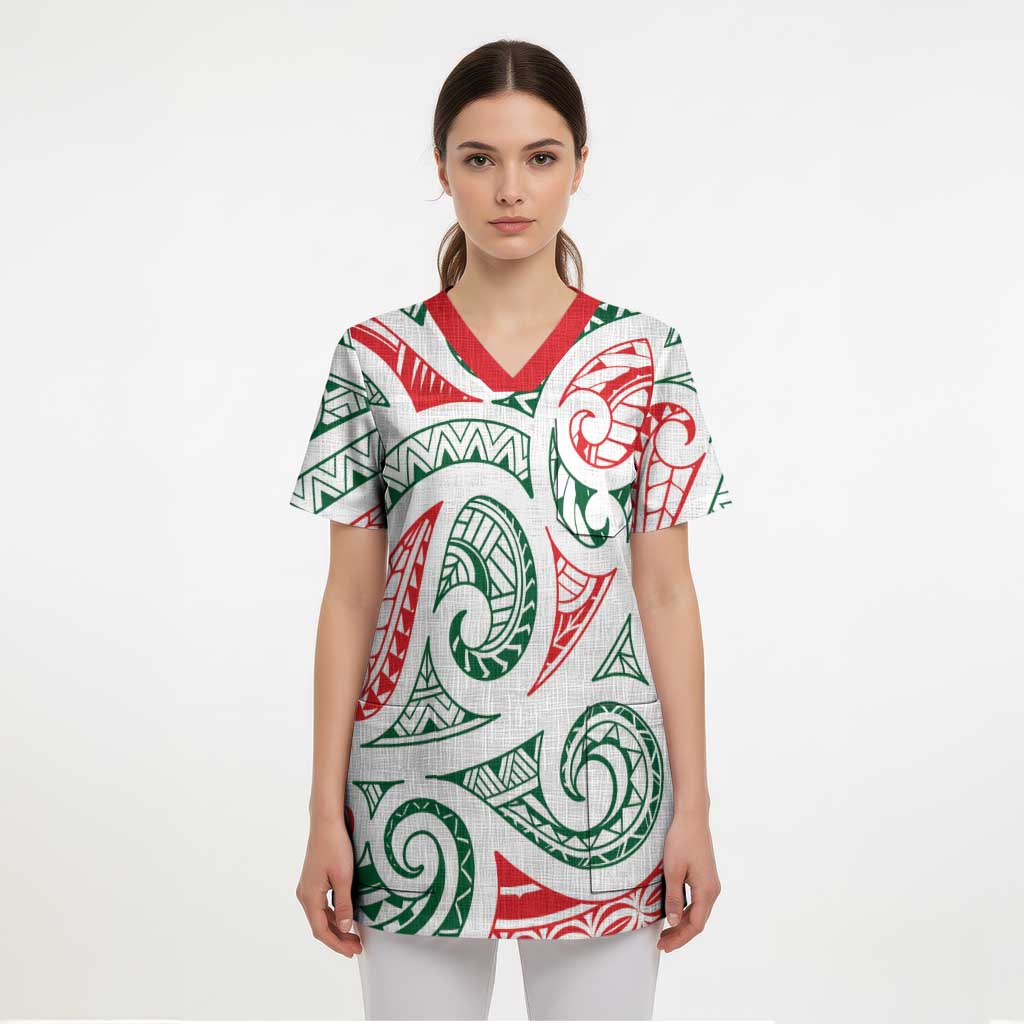 New Zealand Kowhaiwhai Christmas Scrub Top Traditional Maori Koru Pattern - Aussie Hoodie