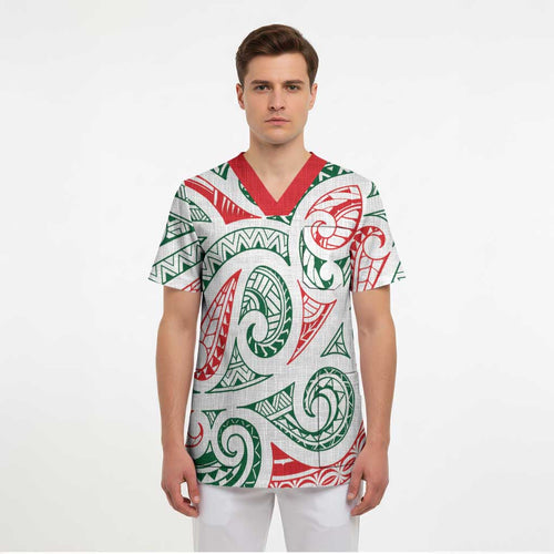 New Zealand Kowhaiwhai Christmas Scrub Top Traditional Maori Koru Pattern - Aussie Hoodie