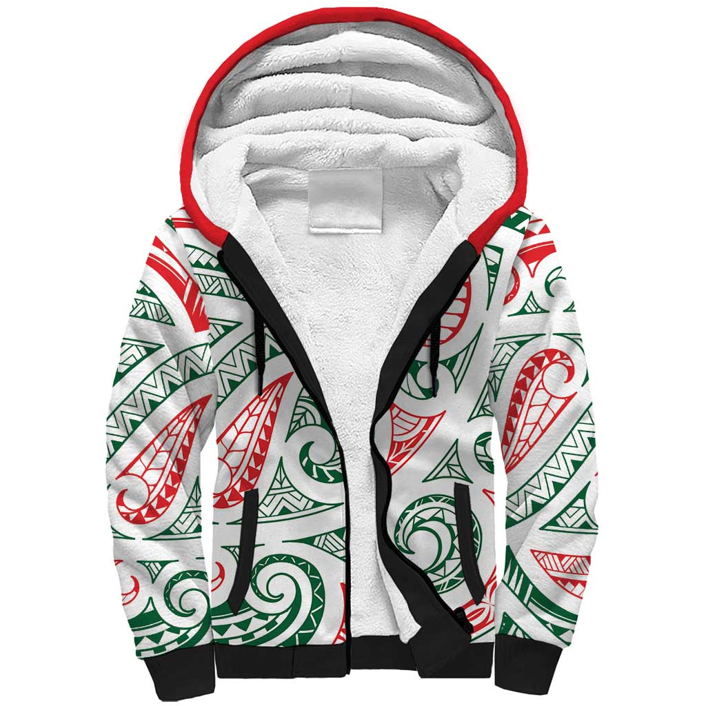 New Zealand Kowhaiwhai Christmas Sherpa Hoodie Traditional Maori Koru Pattern - Aussie Hoodie