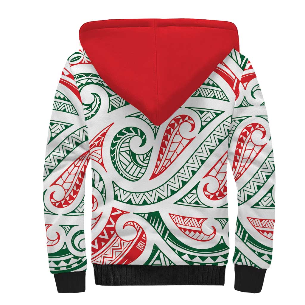 New Zealand Kowhaiwhai Christmas Sherpa Hoodie Traditional Maori Koru Pattern - Aussie Hoodie