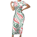 New Zealand Kowhaiwhai Christmas Short Sleeve Bodycon Dress Traditional Maori Koru Pattern - Aussie Hoodie