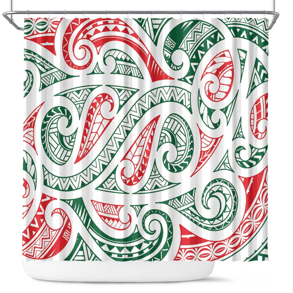 New Zealand Kowhaiwhai Christmas Shower Curtain Traditional Maori Koru Pattern - Aussie Hoodie