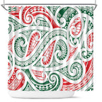 New Zealand Kowhaiwhai Christmas Shower Curtain Traditional Maori Koru Pattern - Aussie Hoodie