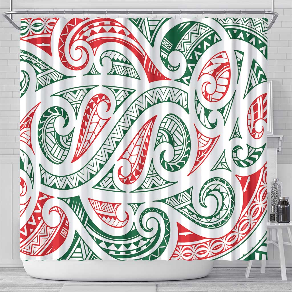 New Zealand Kowhaiwhai Christmas Shower Curtain Traditional Maori Koru Pattern - Aussie Hoodie