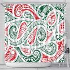 New Zealand Kowhaiwhai Christmas Shower Curtain Traditional Maori Koru Pattern - Aussie Hoodie